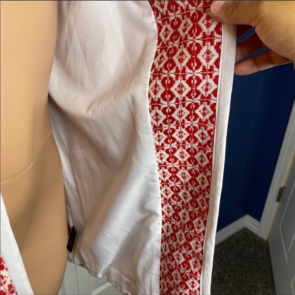 Cynthia Rowley Red White Print Open Lined Blazer L - Picture 6 of 9